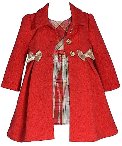 Bonnie Jean Girl's Holiday Christmas Dress and Coat Set for Baby, Toddler and Little Girls