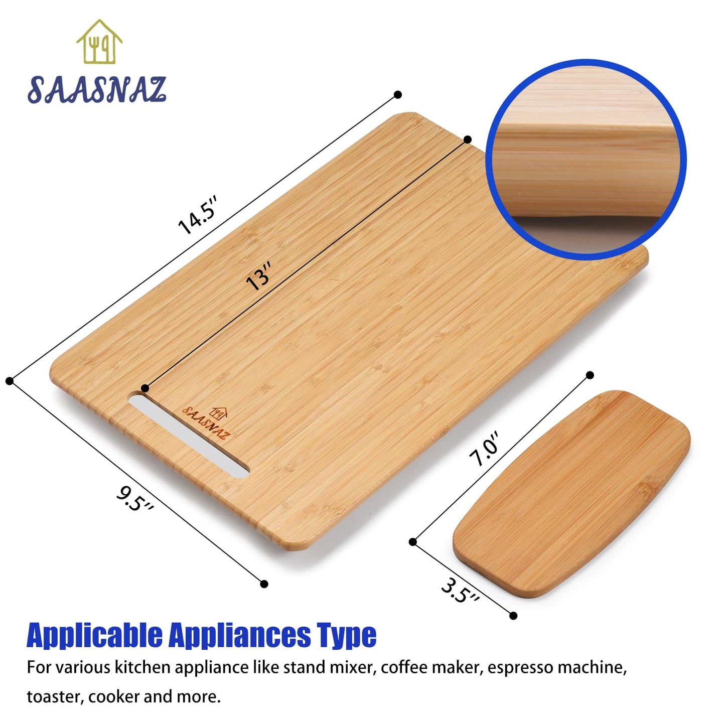 SAASNAZ Appliance Sliding Tray (9.5"x14.5") with Spoon Rest - Small Appliance Slider for Your Coffee Maker, Stand Mixer, Toaster, Cooker, & More - Coffee Pot Tray Slider with Four Sturdy Rubber Wheels