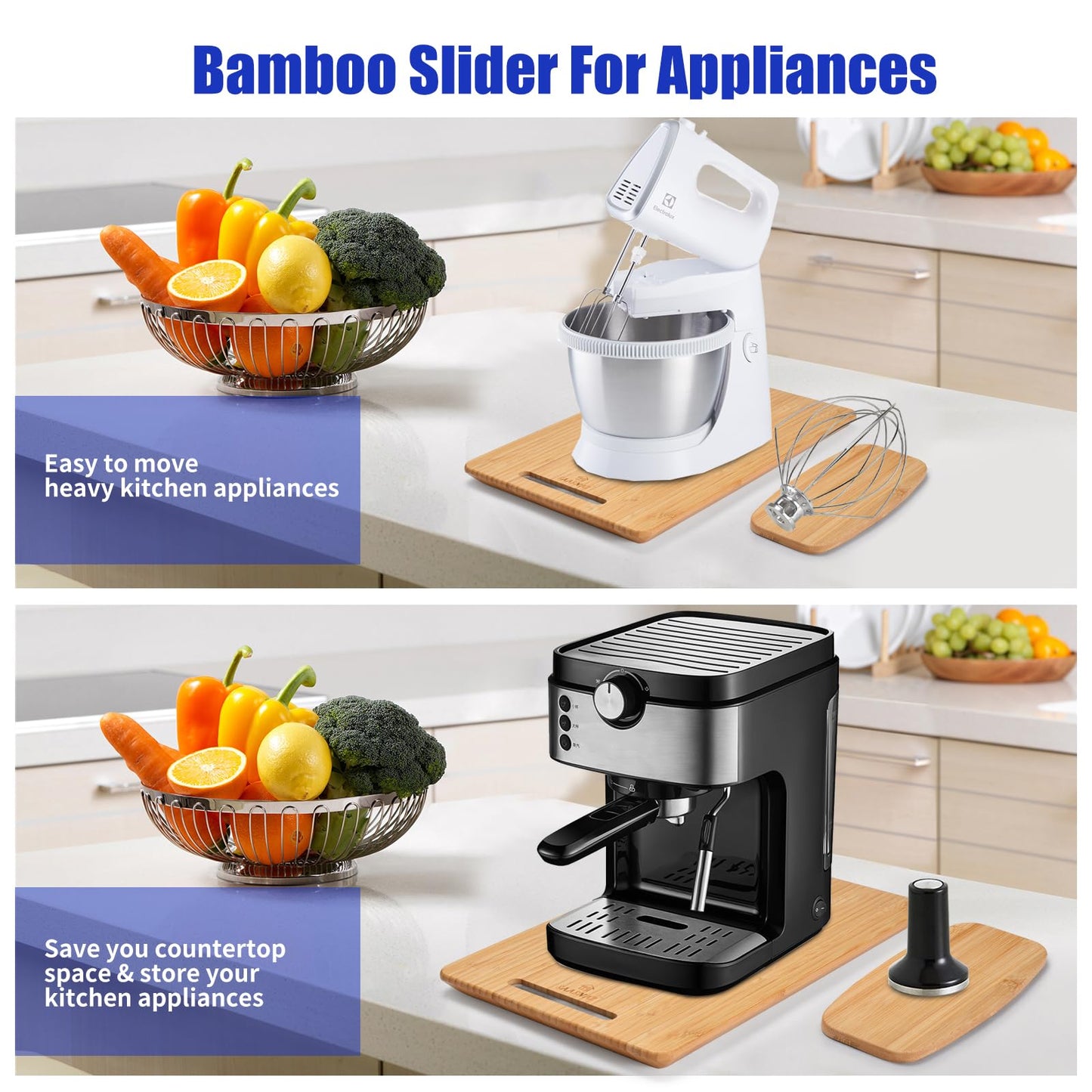 SAASNAZ Appliance Sliding Tray (9.5"x14.5") with Spoon Rest - Small Appliance Slider for Your Coffee Maker, Stand Mixer, Toaster, Cooker, & More - Coffee Pot Tray Slider with Four Sturdy Rubber Wheels