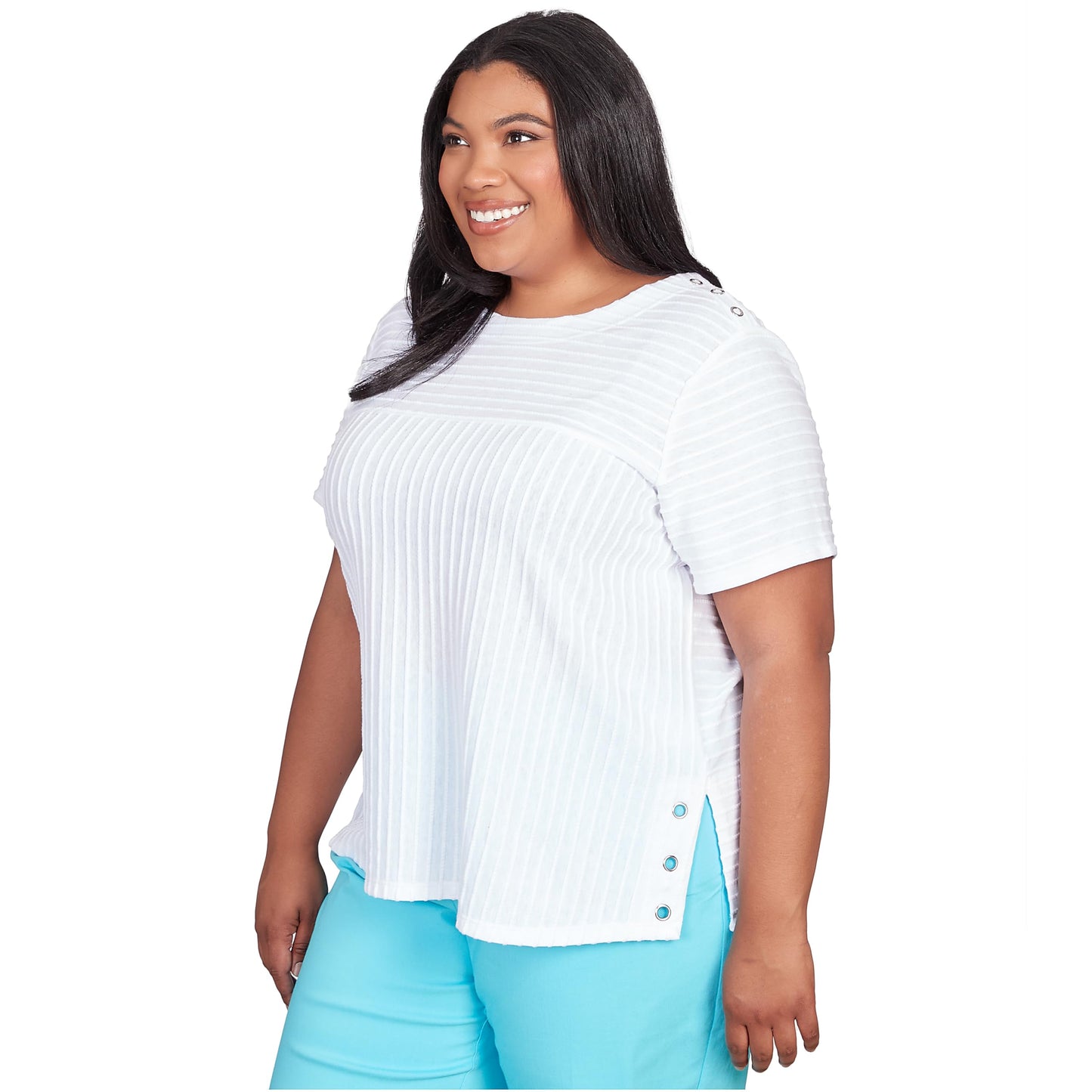 Alfred Dunner Classics Solid Texture Short Sleeve Tops (US, Alpha, 1X, Plus, Regular, Plus Size, White)