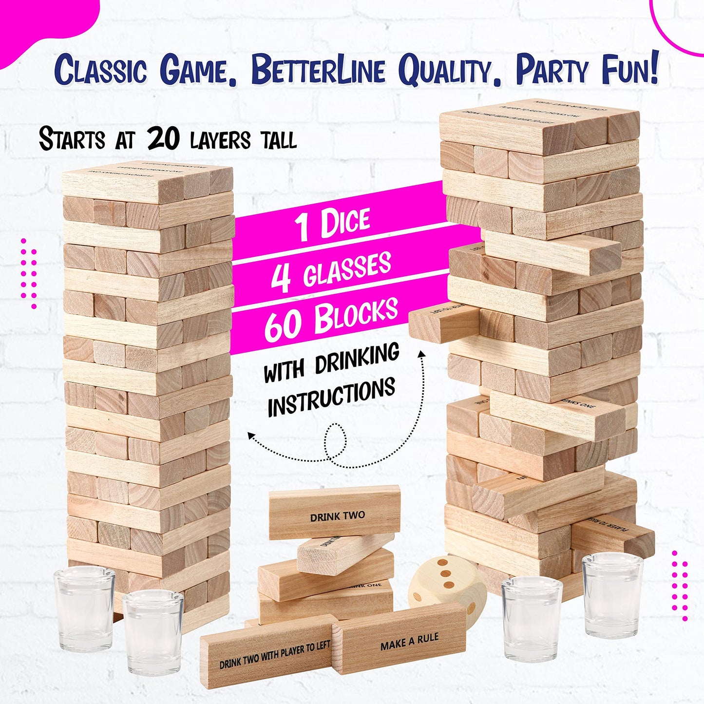 BETTERLINE Shot Glass Roulette Drinking Game and Poker Playing Cards Set - Spinning Wheel, 2 Balls and 16 Shot Glasses - Casino Adult Party Games