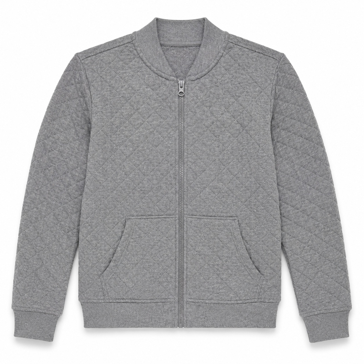 Athletic Works Boys’ Quilted Rib-Collar Jacket – Heather Gray