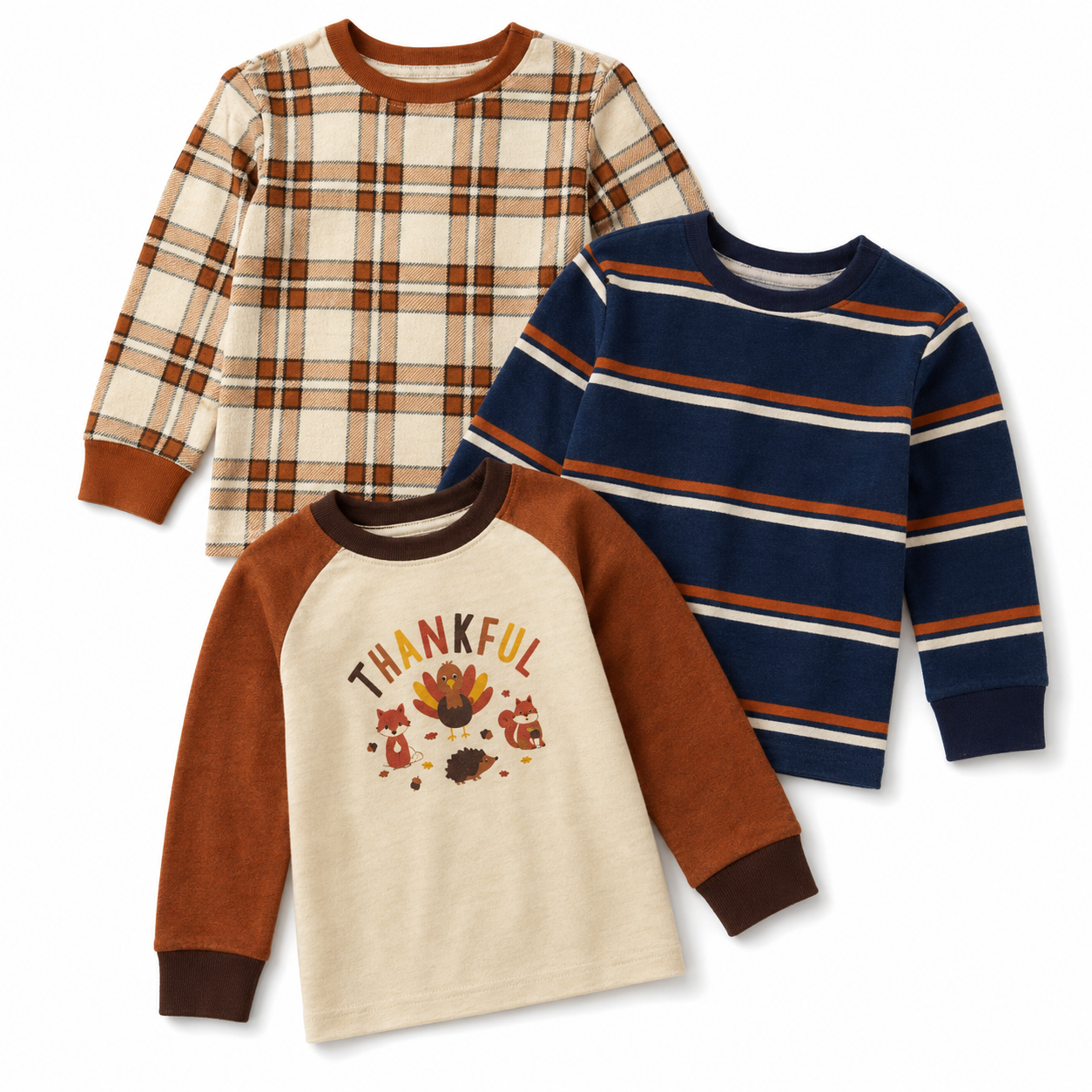 The Children’s Place Baby and Toddler Boys Thankful Long-Sleeve Top 3-Pack