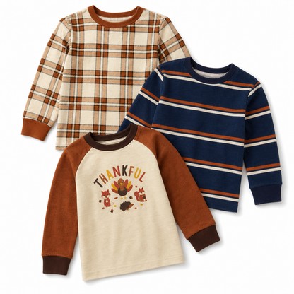 The Children’s Place Baby and Toddler Boys Thankful Long-Sleeve Top 3-Pack