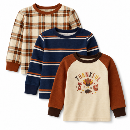 The Children’s Place Baby and Toddler Boys Thankful Long-Sleeve Top 3-Pack