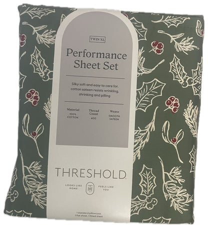 Twin/Twin XL 400 Thread Count Performance Holiday Sheet Set Green/Red Plaid - Threshold