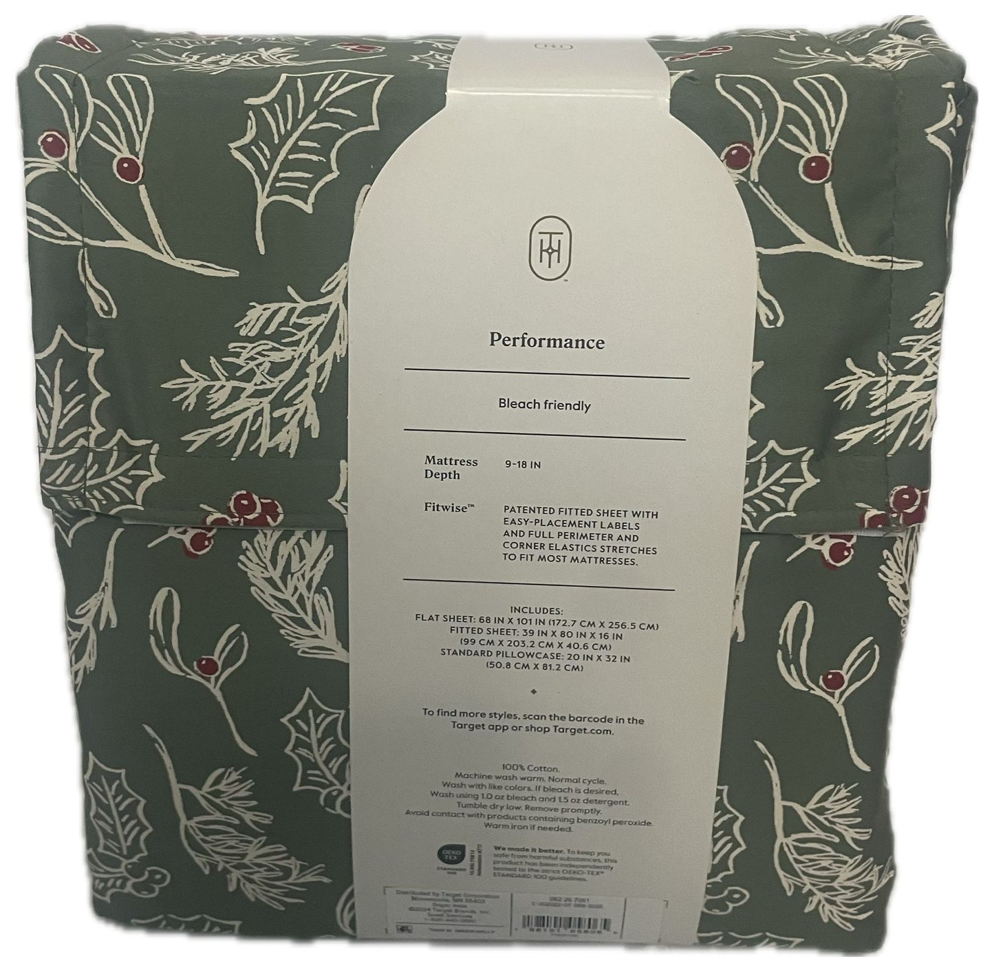 Twin/Twin XL 400 Thread Count Performance Holiday Sheet Set Green/Red Plaid - Threshold