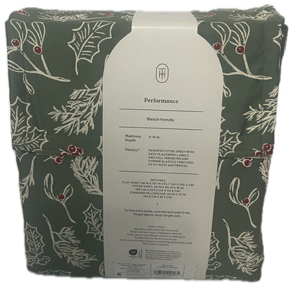 Twin/Twin XL 400 Thread Count Performance Holiday Sheet Set Green/Red Plaid - Threshold