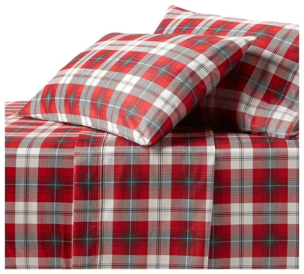 Twin/Twin XL 400 Thread Count Performance Holiday Sheet Set Green/Red Plaid - Threshold