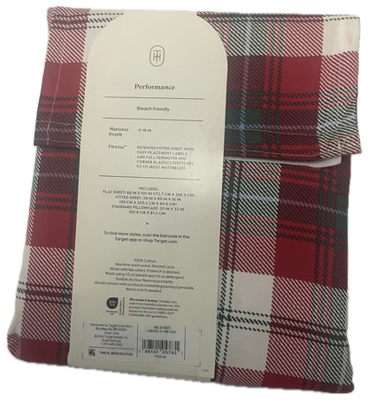 Twin/Twin XL 400 Thread Count Performance Holiday Sheet Set Green/Red Plaid - Threshold
