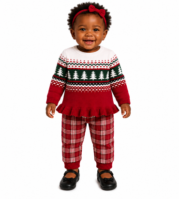 Baby Christmas Outfit Set 6 Months Red Peplum Top Plaid Pants Winter Wear