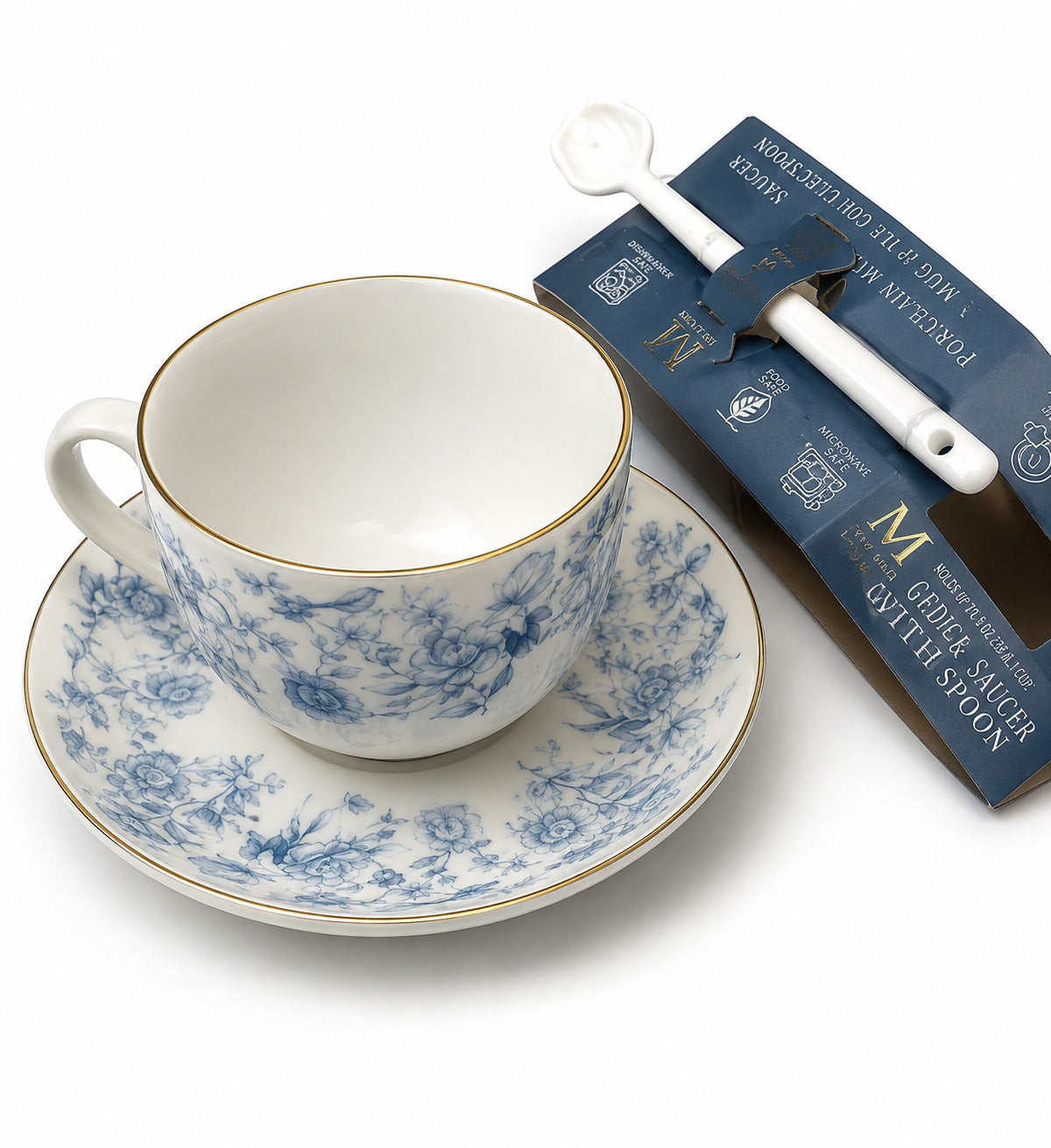 CORE HOME Garden Toile 6-Piece 8 oz Espresso Set – Blue & Blush