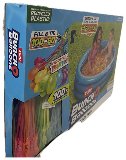 Bunch O Balloons Splash Pool with Tropical Party 100+ Rapid-Filling Self Sealing Water Balloons