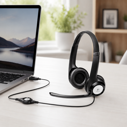 Logitech H390 Wired Headset with Noise Cancelling Microphone for PC - Black