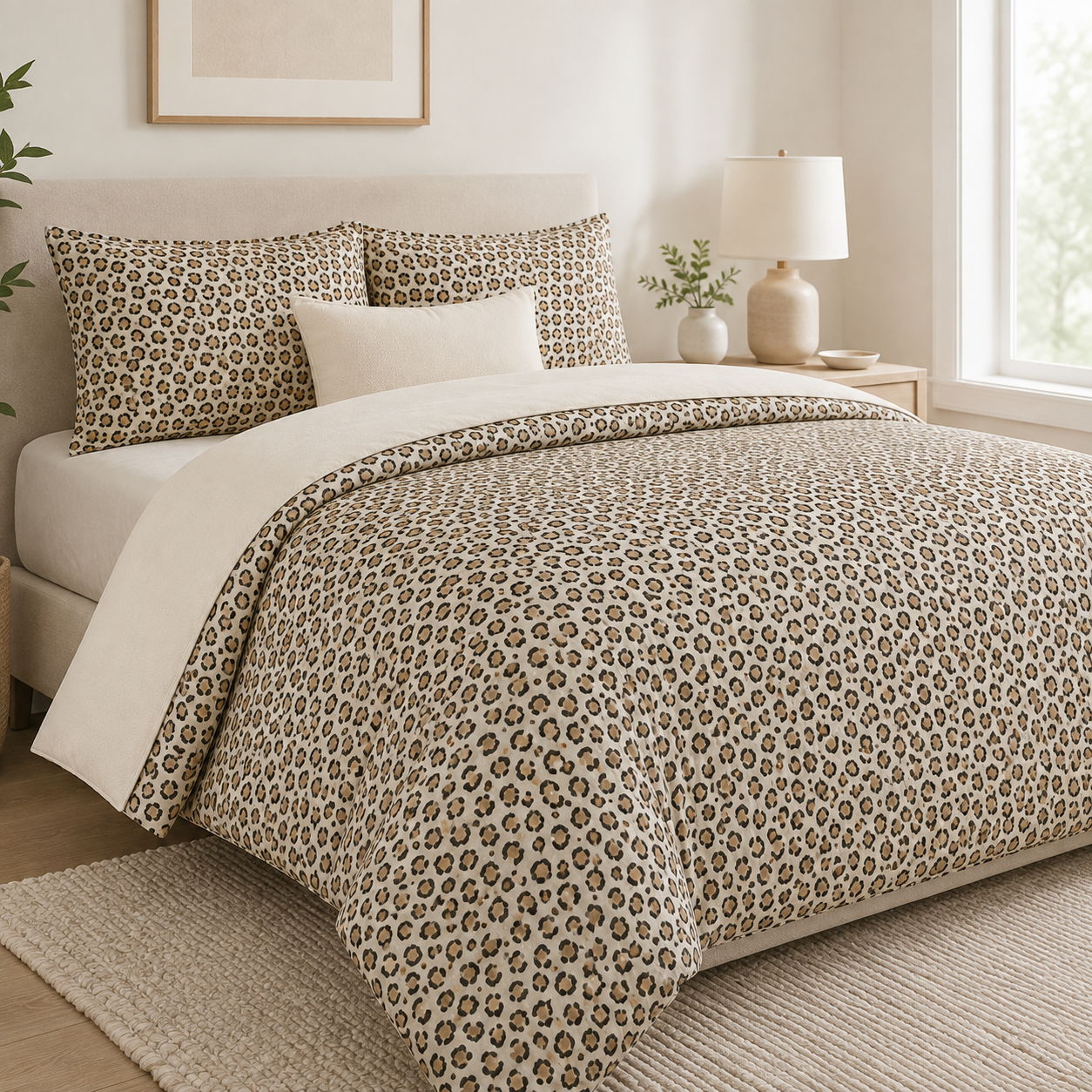Reversible Ivory Leopard Comforter – Animal Print Bedding
