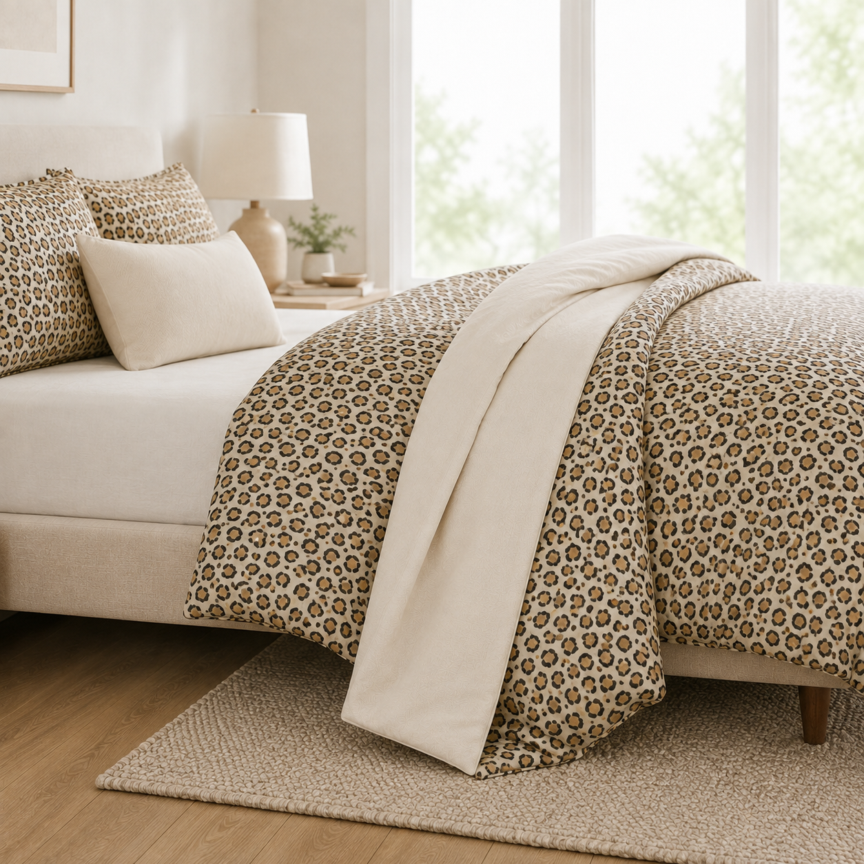 Reversible Ivory Leopard Comforter – Animal Print Bedding
