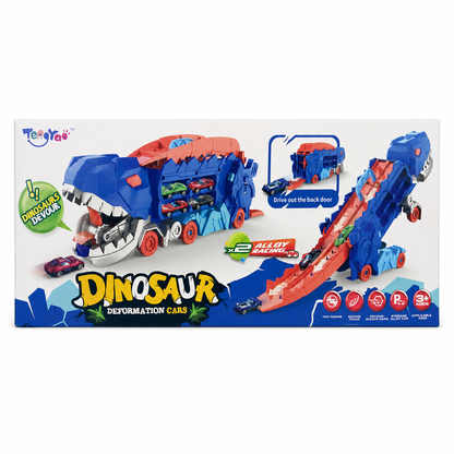 TonoYao Dinosaur Deformation Car & Racing Track Playset with 2 Alloy Cars
