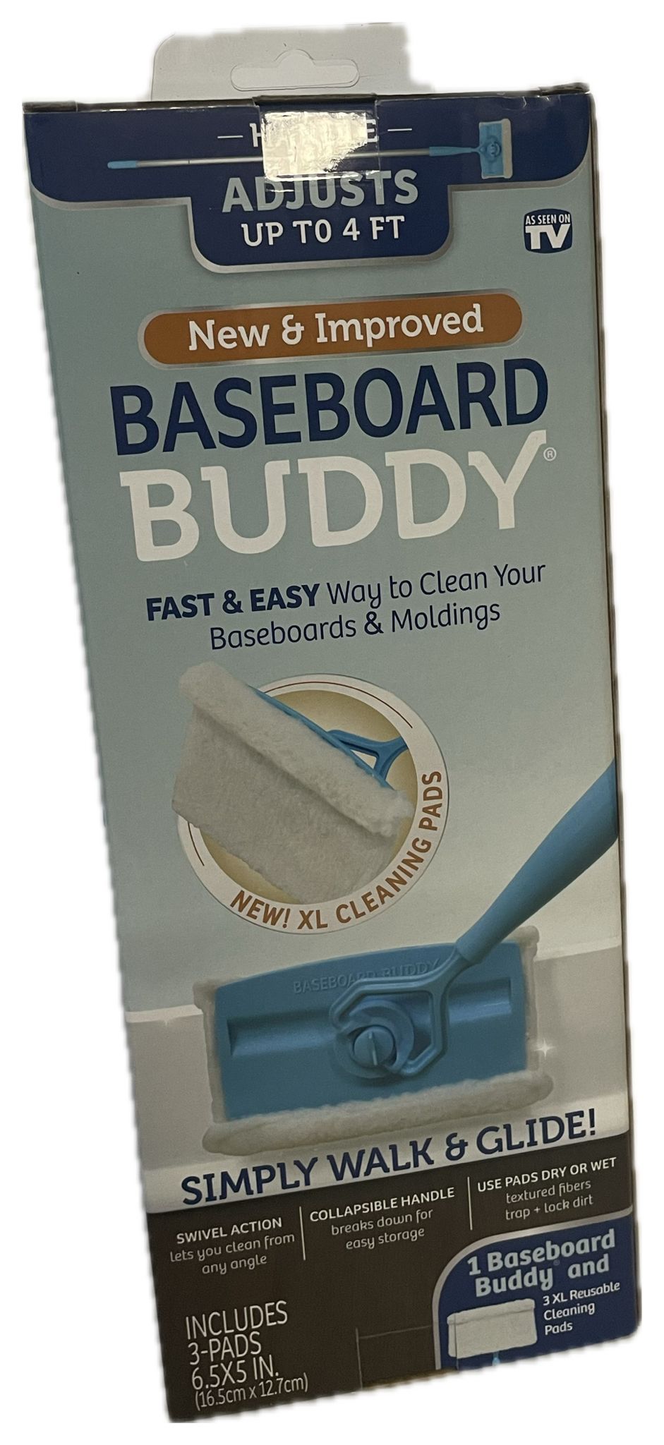 Baseboard Buddy Cleaning Tool with 3 XL Pads - Blue