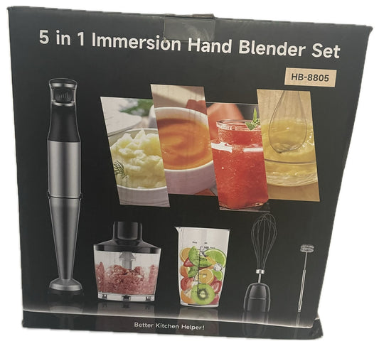 Immersion Blender Handheld 1100 W Trigger Variable Speed 5‑in‑1 Stick Blender, Silver