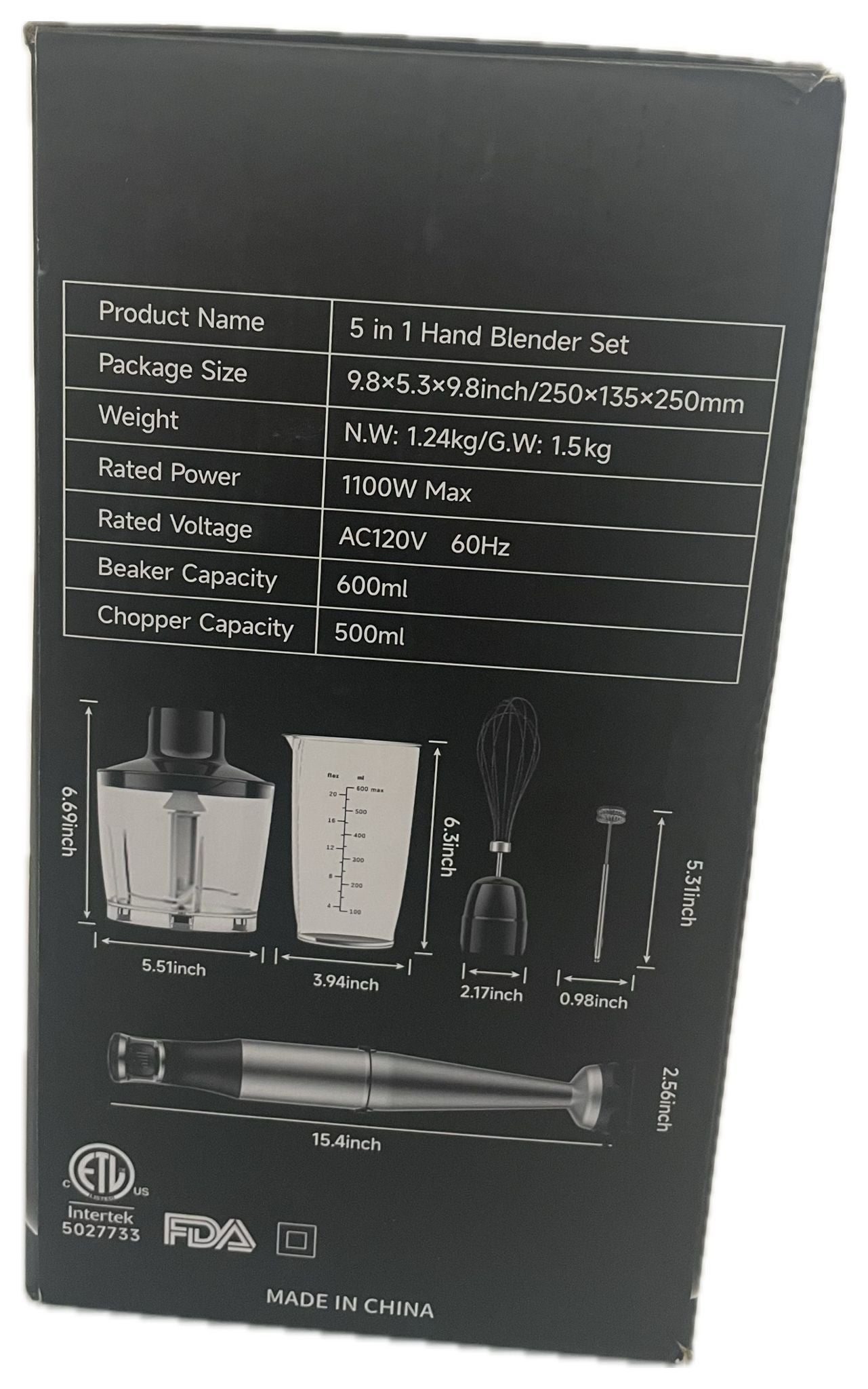 Immersion Blender Handheld 1100 W Trigger Variable Speed 5‑in‑1 Stick Blender, Silver