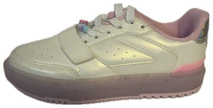 Justice Sport Girls’ Glitter Sole Lace-Up Sneakers – White & Pink