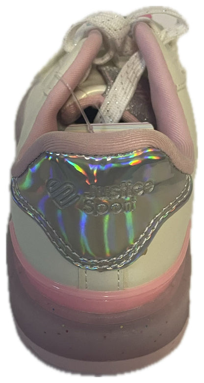 Justice Sport Girls’ Glitter Sole Lace-Up Sneakers – White & Pink
