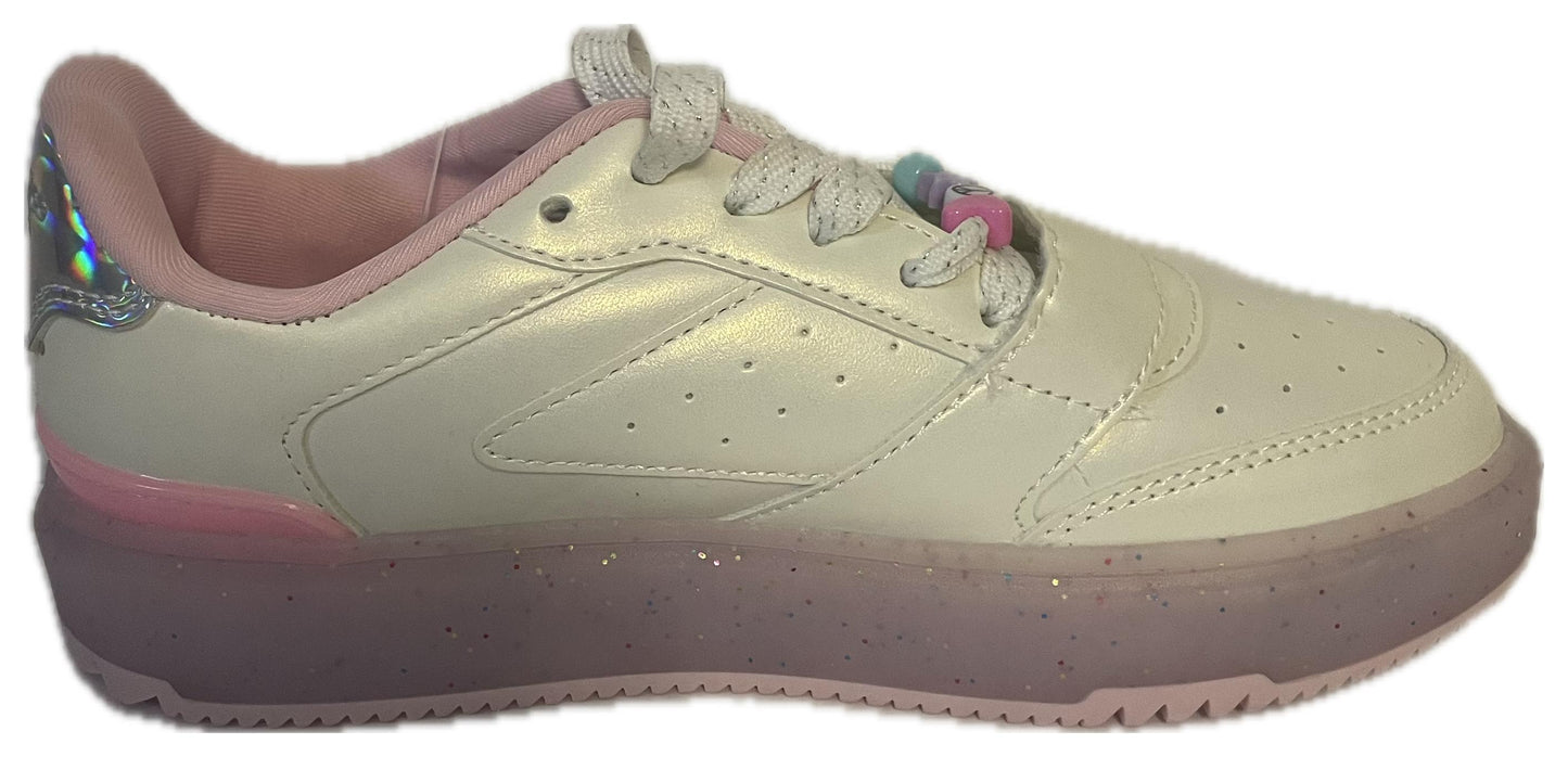 Justice Sport Girls’ Glitter Sole Lace-Up Sneakers – White & Pink