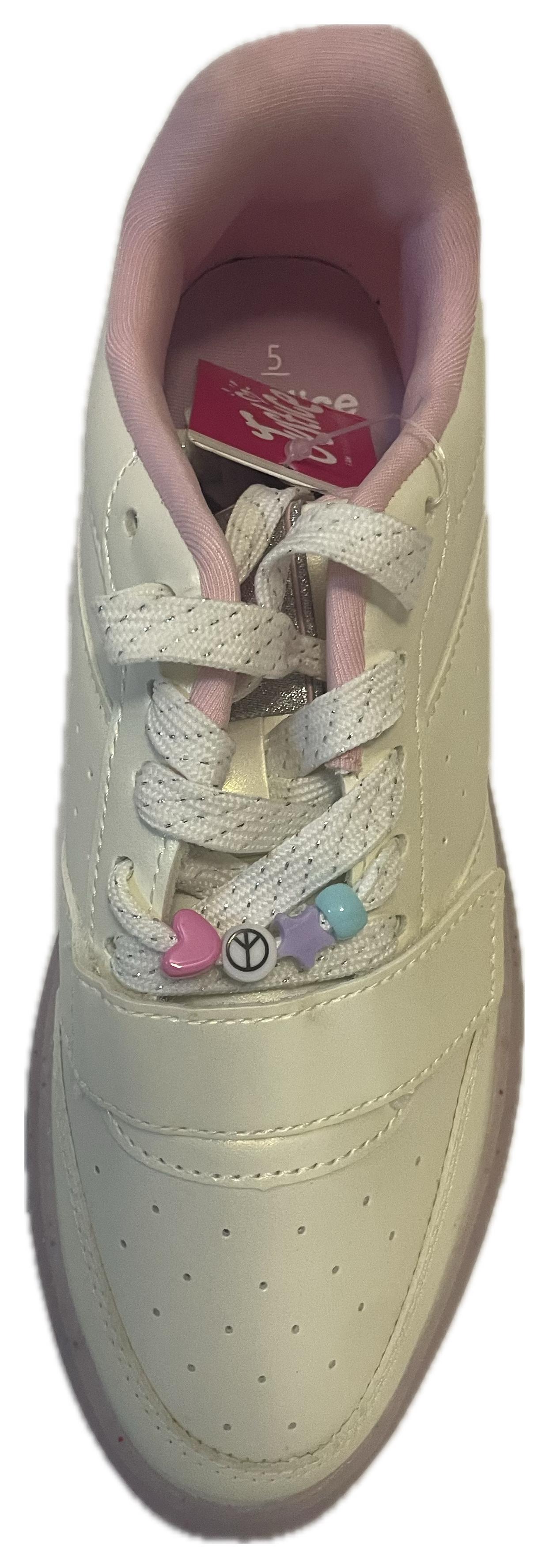 Justice Sport Girls’ Glitter Sole Lace-Up Sneakers – White & Pink