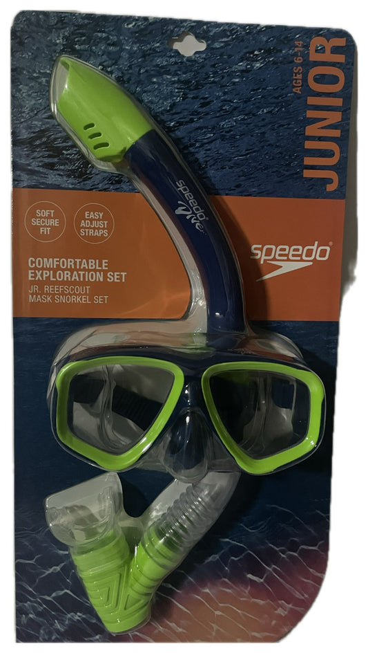 Speedo Junior reef scout Mask & Snorkel Set - Blue/Green: Ages 6-14, Polycarbonate