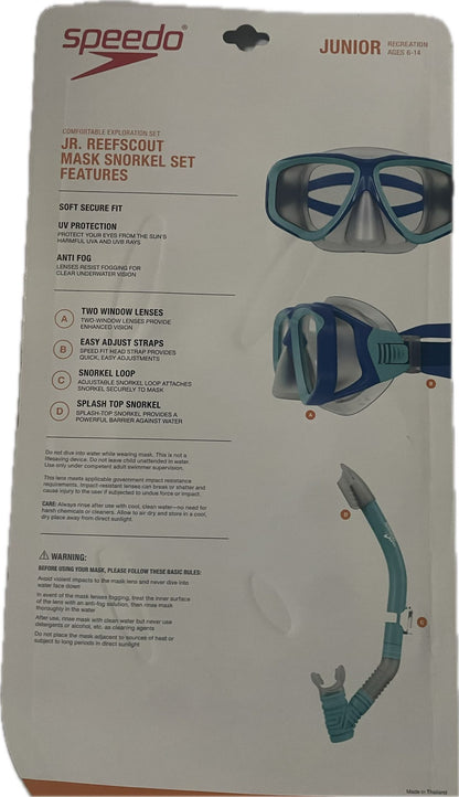 Speedo Junior reef scout Mask & Snorkel Set - Blue/Green: Ages 6-14, Polycarbonate