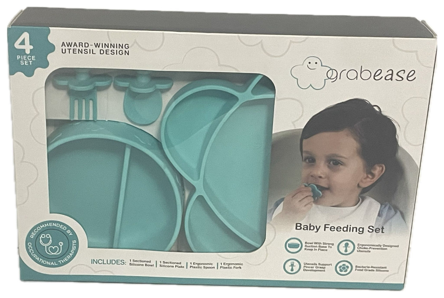 Grabease Silicone Baby Feeding Set – 4-Piece Essential Feeding Kit with Suction Plate, Bowl, Spoon & Fork