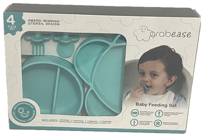 Grabease Silicone Baby Feeding Set – 4-Piece Essential Feeding Kit with Suction Plate, Bowl, Spoon & Fork