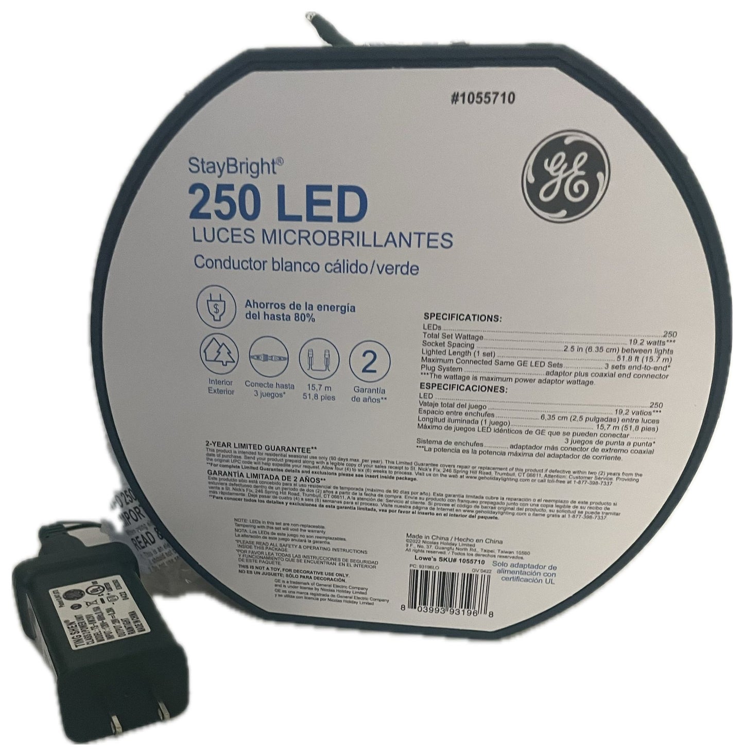 GE Stay Bright 250-Count 51.8-ft Warm White LED Plug-in Christmas String Lights 93196