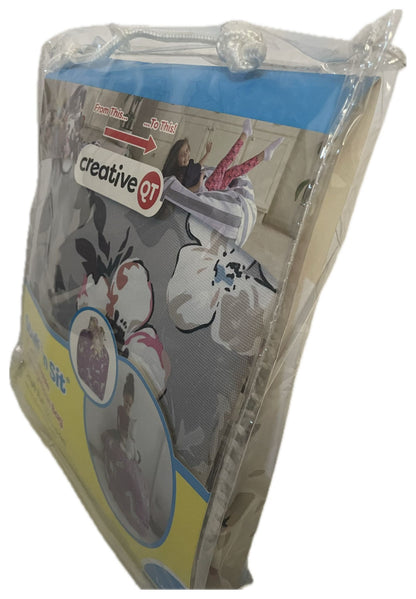 Creative QT Stuff ’n Sit Large 33’’ Bean Bag Storage Cover for Stuffed Animals & Toys – Gray Floral Print