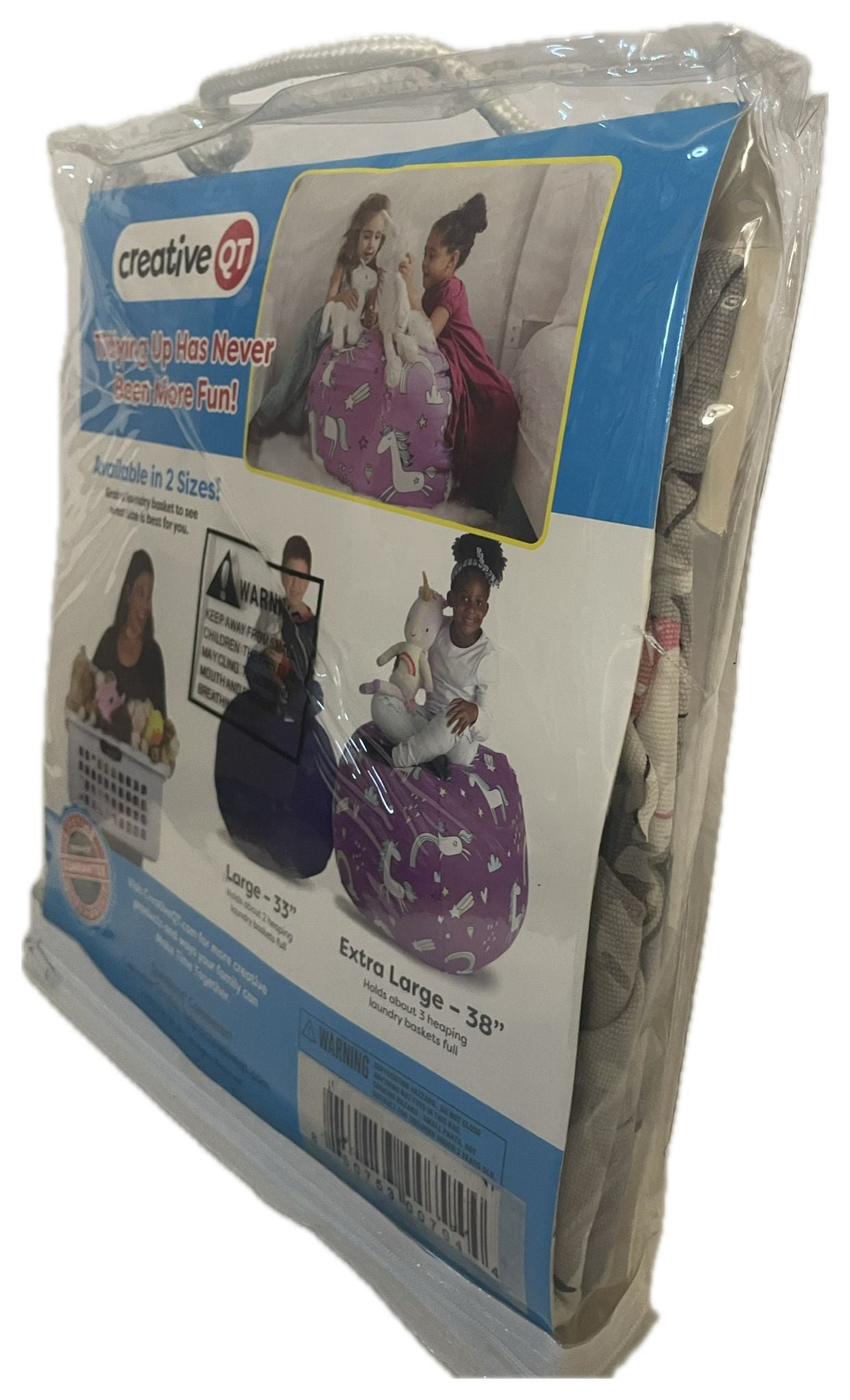 Creative QT Stuff ’n Sit Large 33’’ Bean Bag Storage Cover for Stuffed Animals & Toys – Gray Floral Print