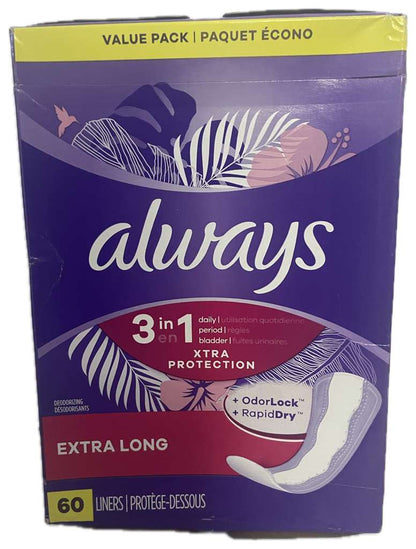 Always Daily Extra Protect with Odor Neutralization Panty Liner - Extra Long - 60ct