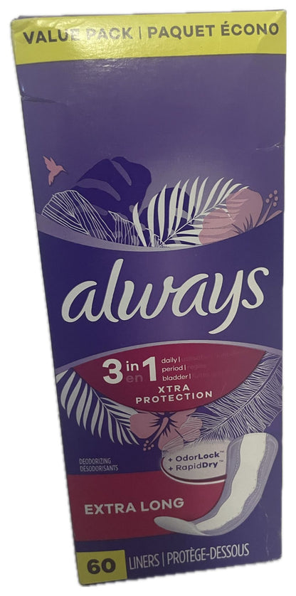 Always Daily Extra Protect with Odor Neutralization Panty Liner - Extra Long - 60ct