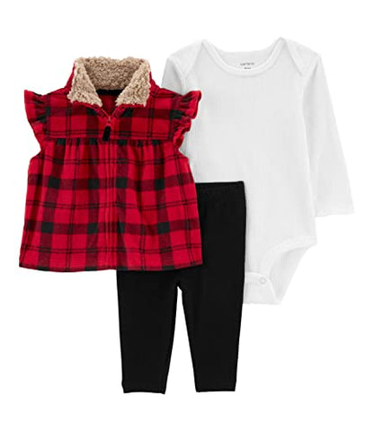 Carter's Baby Girls' 3 Piece Vest Little Jacket Set (Buffalo Plaid Check Red, 3 Months)