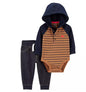 Carter's Baby Boy 2-Piece Raglan Hooded Bodysuit & Denim Jogger Pants Set – Blue/Brown, 18 Months