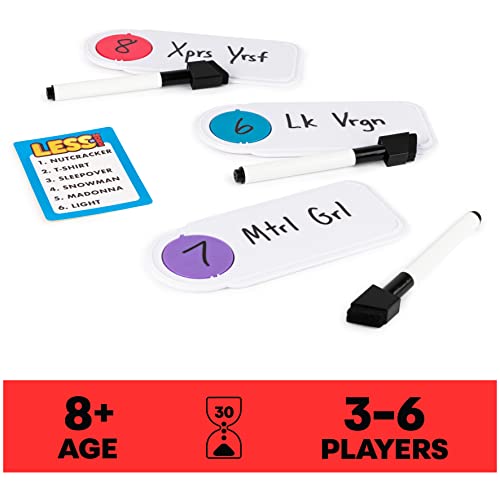 Spin Master Games Less is More, Party Board Game Fun Word Letter Card Game Funny Gift Toy Living Room Family Game Night.