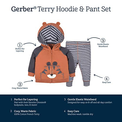 Gerber Baby Boys Toddler Zip Hoodie & Joggers Clothing Set