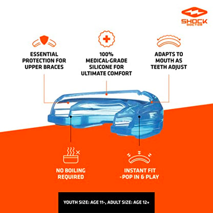 Shock Doctor Double Braces Mouth Guard. Upper and Lower Teeth Protection. Mouthguard No Boil / Instant Fit. For Youth, Teenager, Kids and Adults. Mouth Piece OSFA