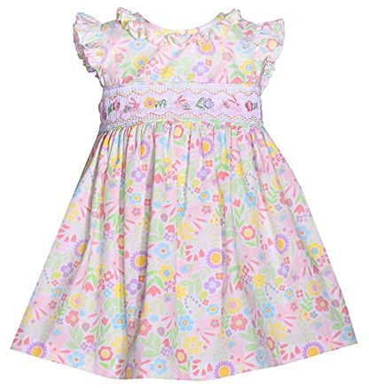 Bonnie Jean Girl's Easter Dress - Yellow Bunny Smocked Dress for Baby Toddler and Little Girls