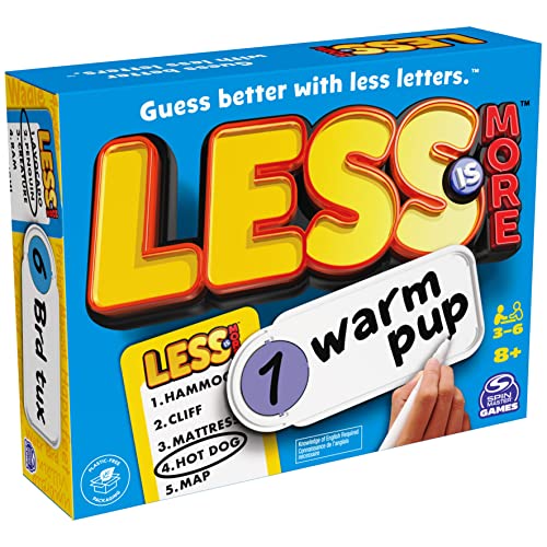 Spin Master Games Less is More, Party Board Game Fun Word Letter Card Game Funny Gift Toy Living Room Family Game Night.