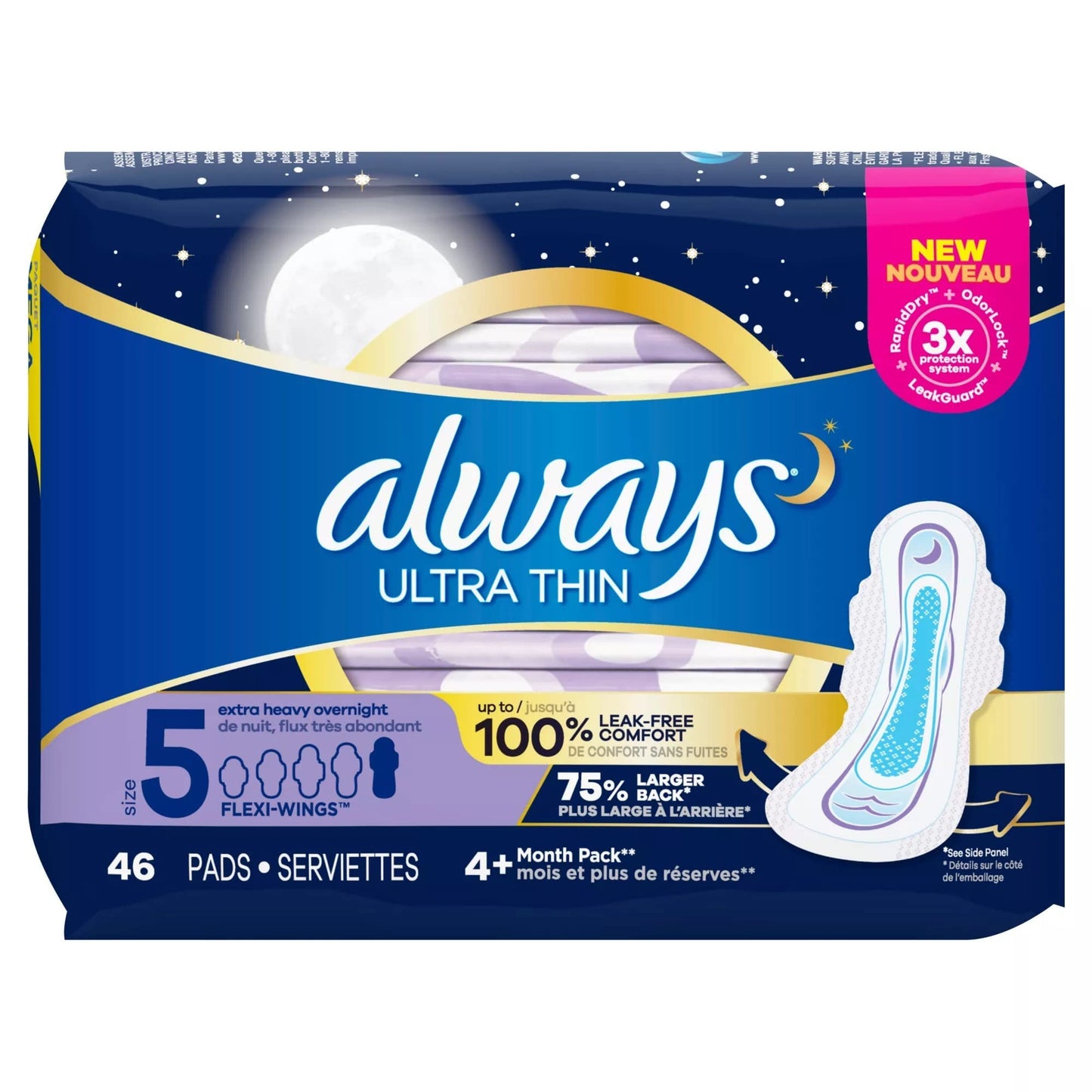 Always Ultra Thin Size 5 Extra Heavy Overnight, Unscented, 46 Pads